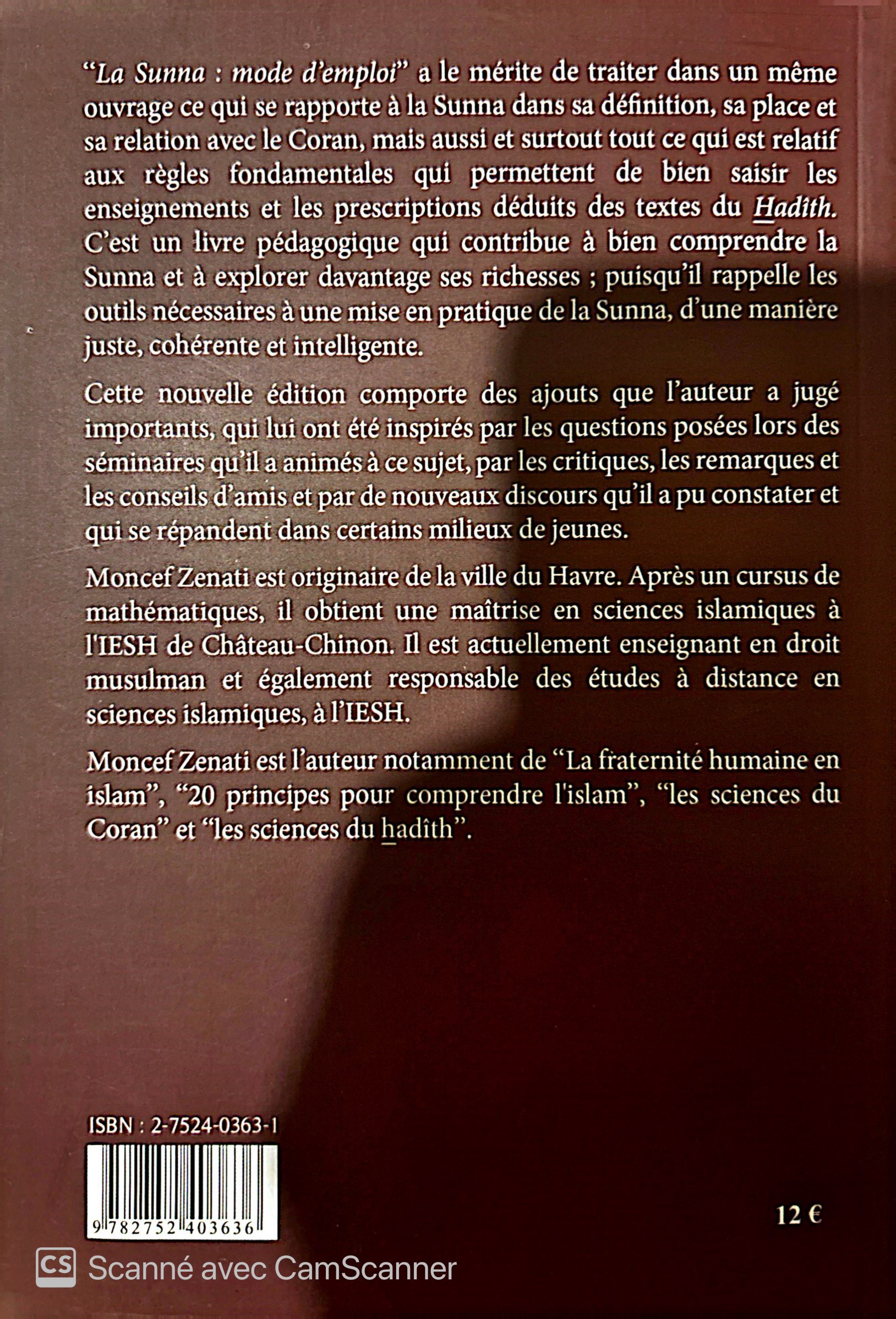 la sunna mode d'emploi moncef zenati - islam - librairie musulmane - moncef zenati - IESH château-chinon - Havre du savoir - sunna - Librairie en ligne - Librairie Avignon